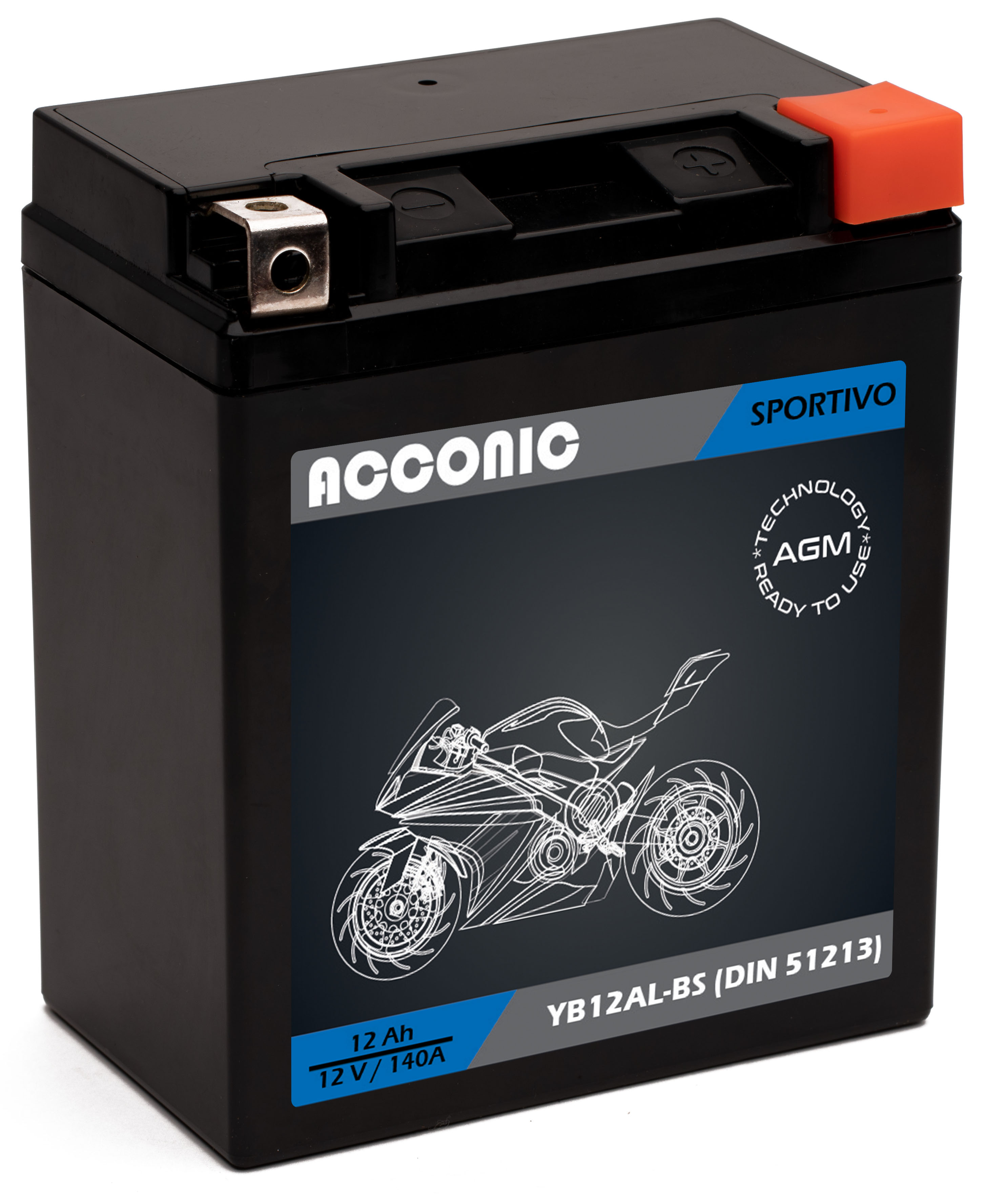 ACCONIC Sportivo AGM YB12AL-BS Motorradbatterie 12 Ah 12V (DIN 51213)
